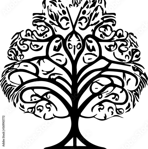 An abstract transparent outline of an art nouveau style tree design element. Vectorized from an ai generation.