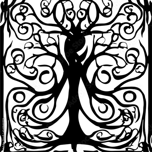 An abstract transparent outline of an art nouveau style tree design element. Vectorized from an ai generation.