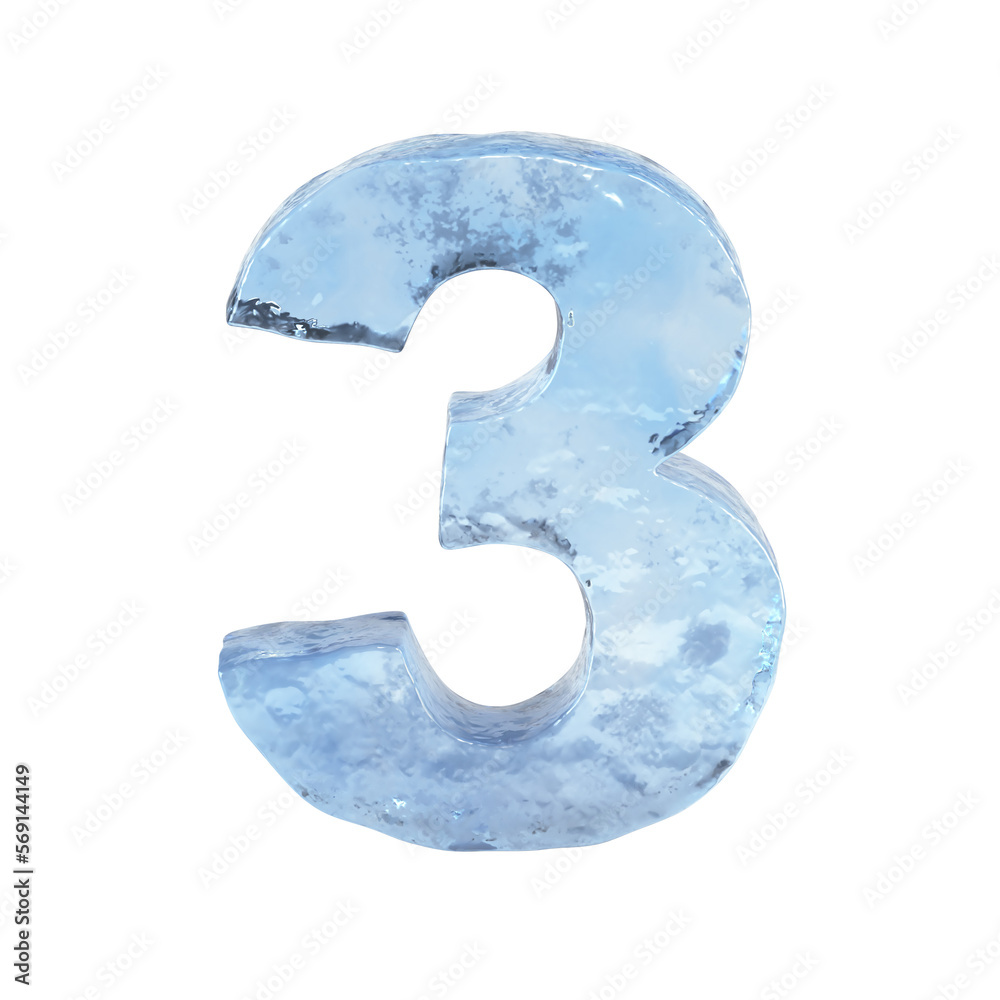 Ice font 3d rendering, number 3 Ice font 3d rendering, number 3