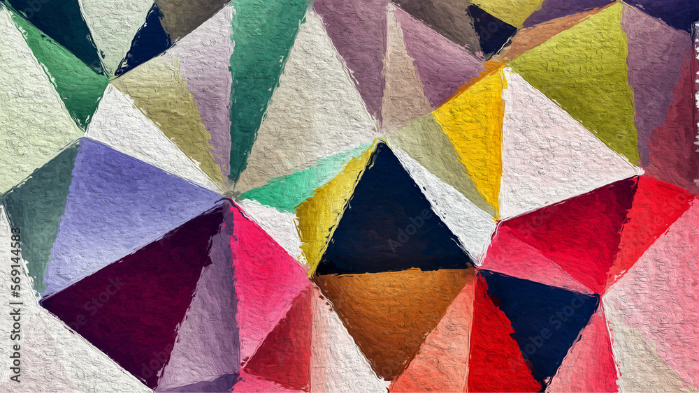 Fototapeta premium Colorful triangles pattern with a rough texture background. Background texture wall and have copy space for text. Picture for creative wallpaper or design art work.