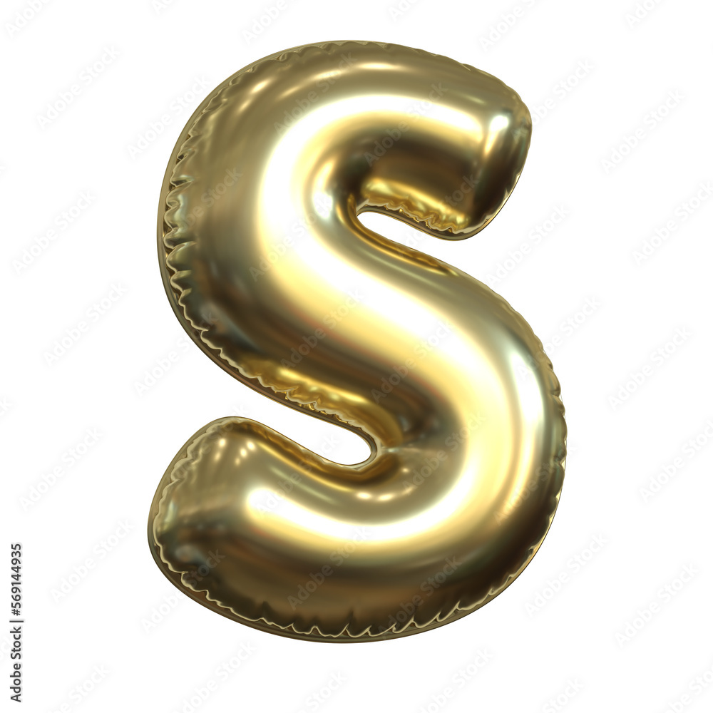 Gold metallic balloon font 3d rendering, letter S Gold metallic balloon font 3d rendering, letter S