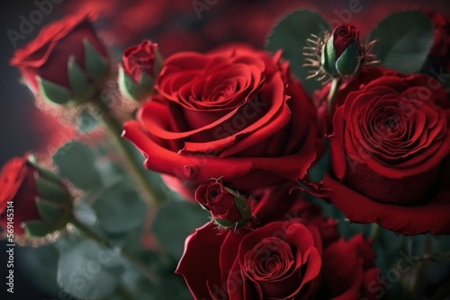 Roses in the background for Valentine s Day. the day of love. a close up of red roses. Generative AI