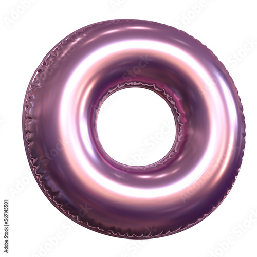 Pink metallic balloon font 3d rendering, letter O