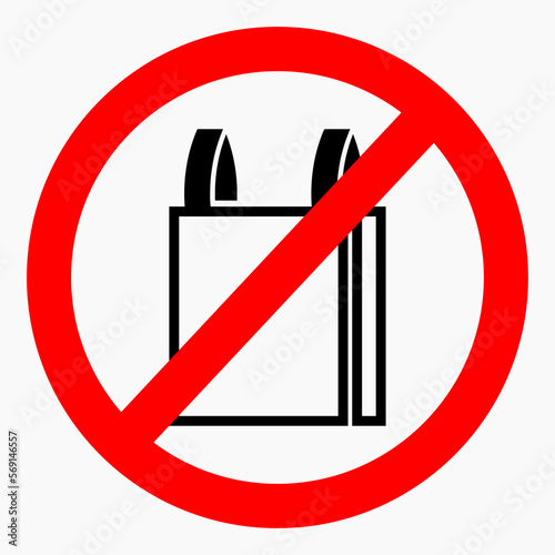 No shopping icon. Shopping ban. Do not use bags. Do not use disposable bags. No plastic bags. Vector icon.