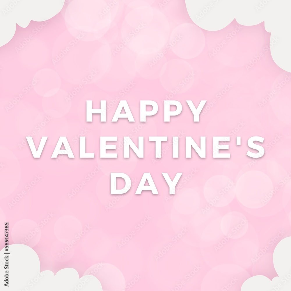 Poster or banner with pink sky and paper cut clouds. Place for text. Happy Valentine's day sale header or voucher template.
