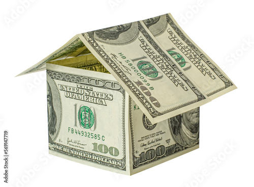 Real estate concept. House from money dollar. png transparent