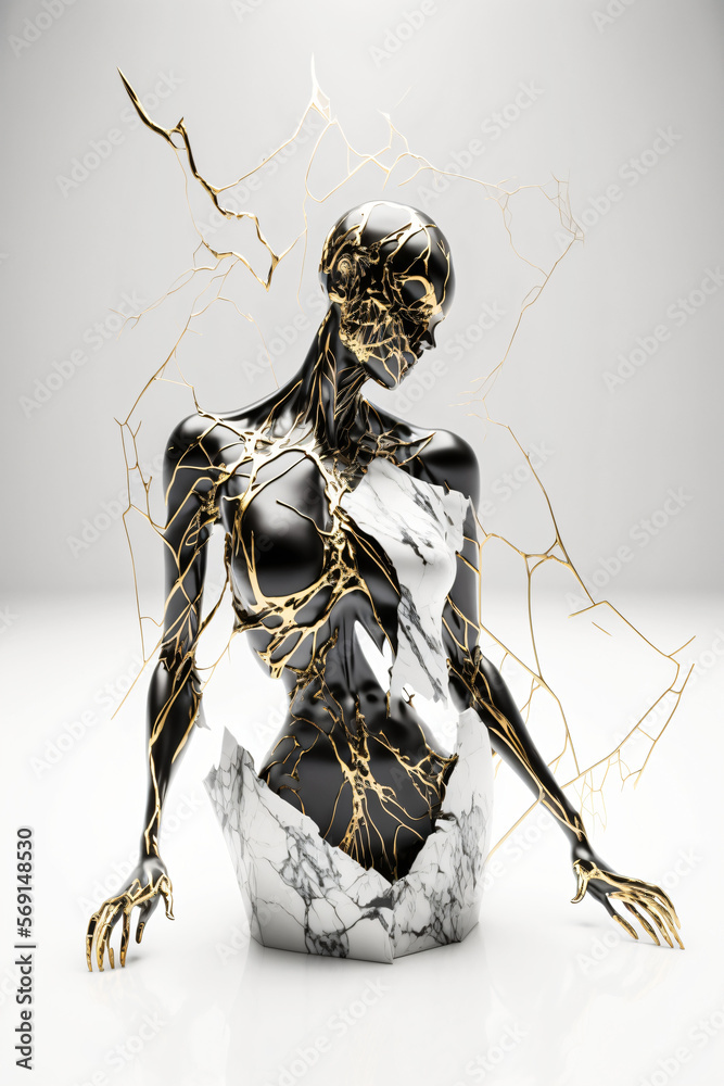 Fototapeta premium marble and gold abstract statue. modern sculpture. Designed using generative ai