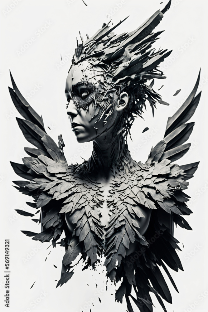 Obraz premium Dark black horror angel. modern sculpture. Designed using generative ai