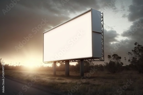 Blank huge billboard on an amazing sky. Generative AI