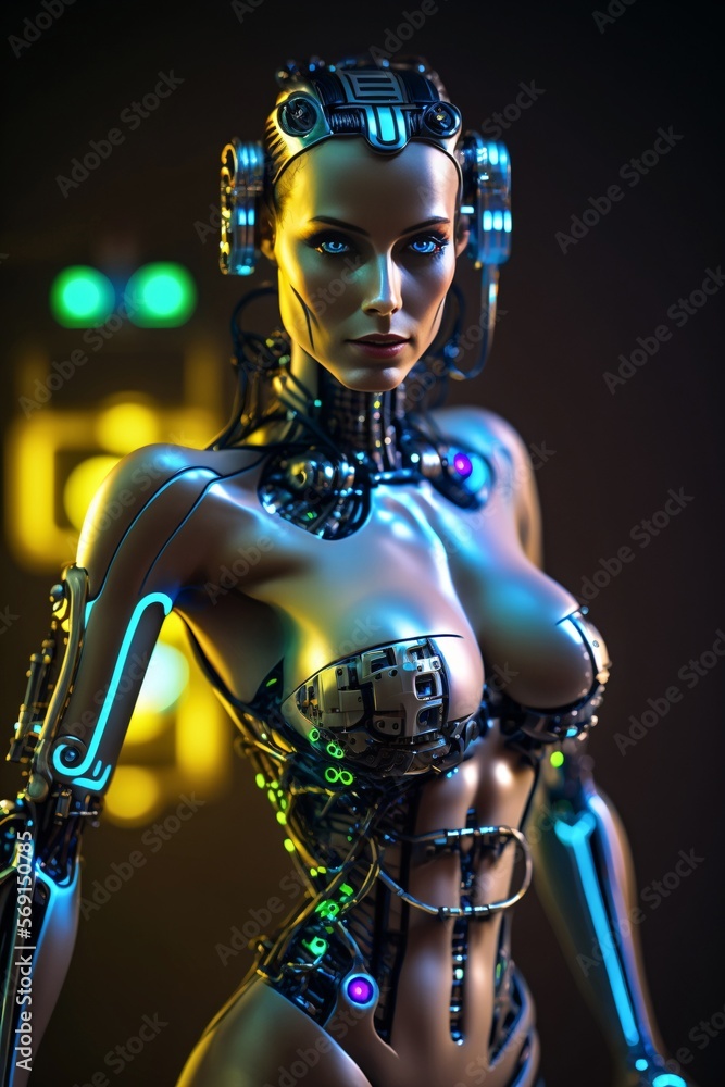 Naklejka premium Female adroid robot. Designed using generative ai. 