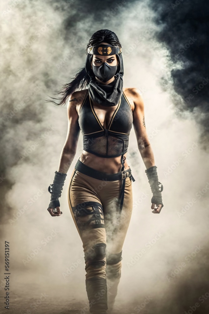 Fototapeta premium Female ninja assassin warrior. Designed using generative ai. 