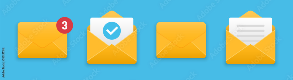 Set of mail envelope letters with shadow. Vector illustration Set of mail envelope letters with shadow. Vector illustration