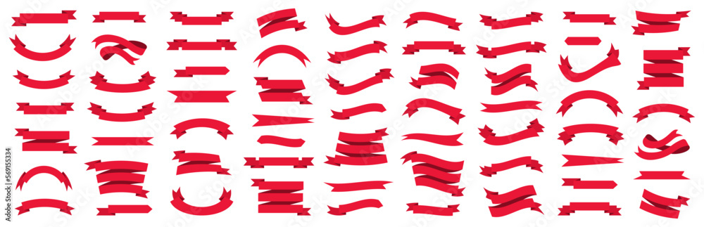 Red ribbons banner collection. Label and sticker ribbons for sale, discount, promotion