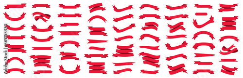 Red ribbons banner collection. Label and sticker ribbons for sale, discount, promotion