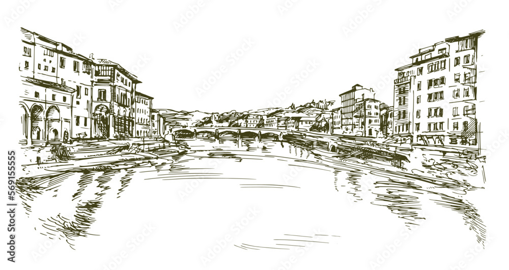 Italy Florence Bridges over the Arno river Tuscany.