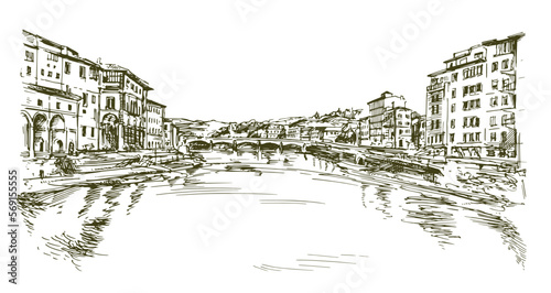 Italy Florence Bridges over the Arno river Tuscany.
