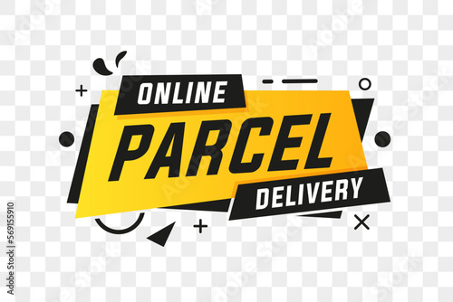 Online parcel delivery badge for advertising on a transparent background. Vector illustration