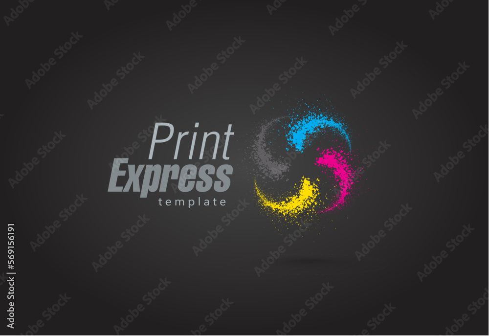 Fototapeta premium Logo Print exrpess drops cmyk color splash actions theme ink