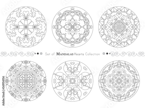 Set of Mandalas Hearts Collection.