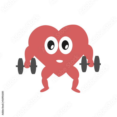 Big bulky heart working out in the gym. Healthy lifestyle with exercise
