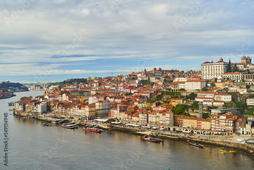 Porto  Portugal - 12.25.2022  Aerial view of the old ribeira area in Porto. High quality photo