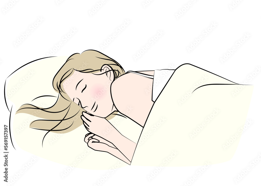 眠る 寝る 日本人女性のイラスト 上半身横向き