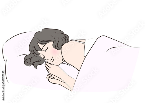 目を閉じてすやすや眠るショートカットの女性のイラスト