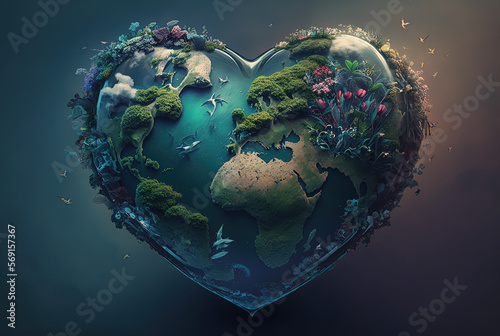 Heart shaped world. Generative AI. 