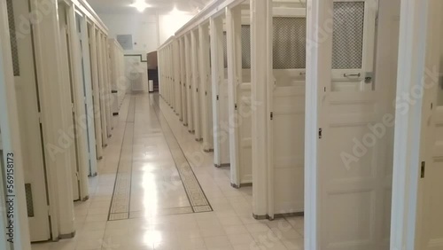 Budapest, Hungary, August 2022. Footage of Szechenyi Baths private cabins, nobody. photo