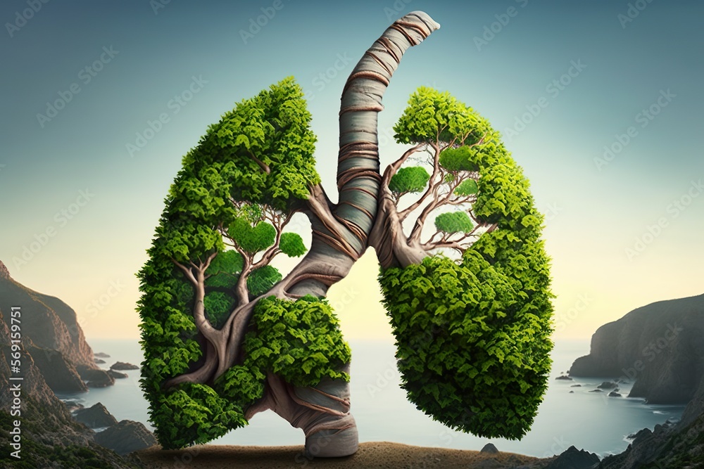 Beautiful tree growing with a shape as human lungs in a beautiful