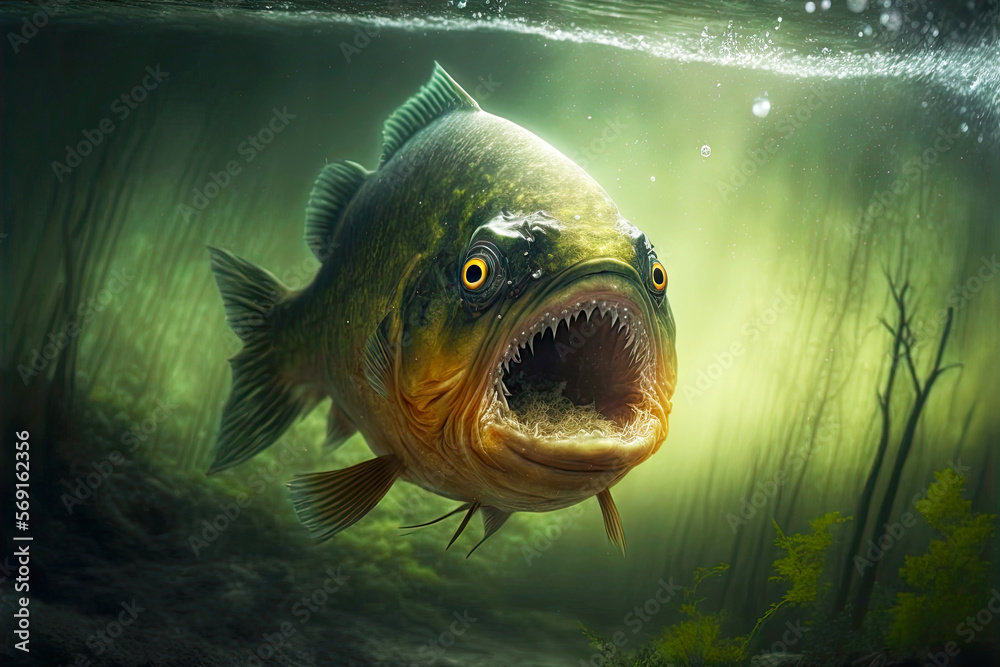 wide open mouth large piranhas prey on inhabitants of river Stock ...