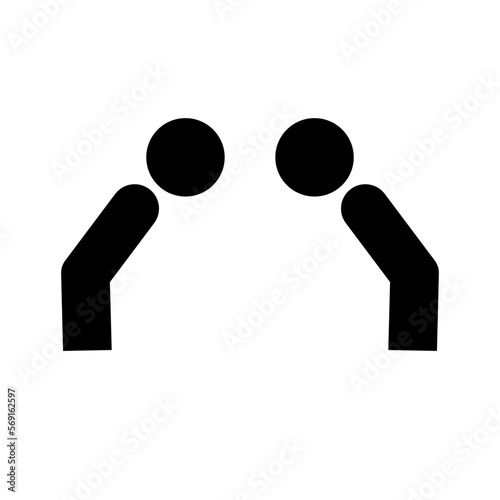 Silhouette icon of two people bowing. Japanese greeting. Vector.