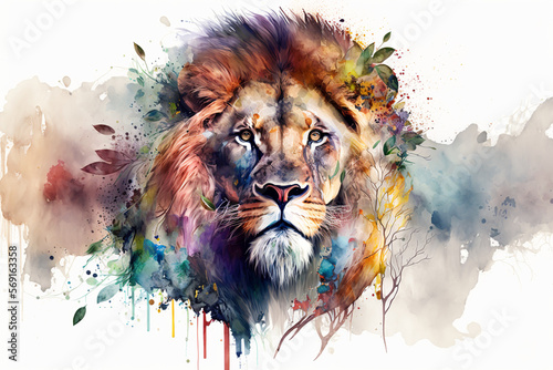 Isolated, Watercolor Lion, Cute Colors, Lion vector, Lion on white background, Generative Ai