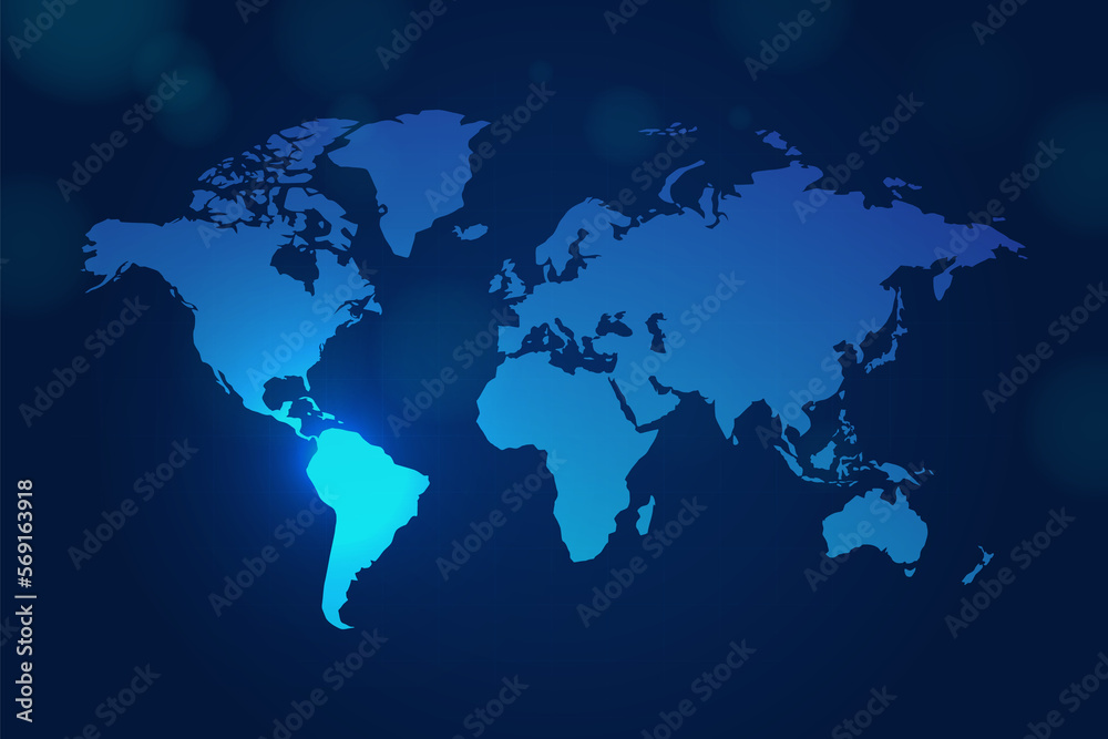 world map on blue