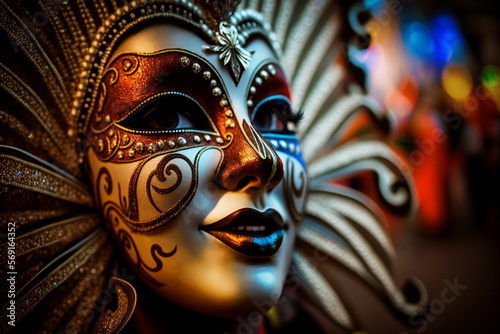 The Art of the Masquerade - A close-up shot of a stunning  intricate carnaval mask  capturing the beauty and artistry of this traditional celebration. AI