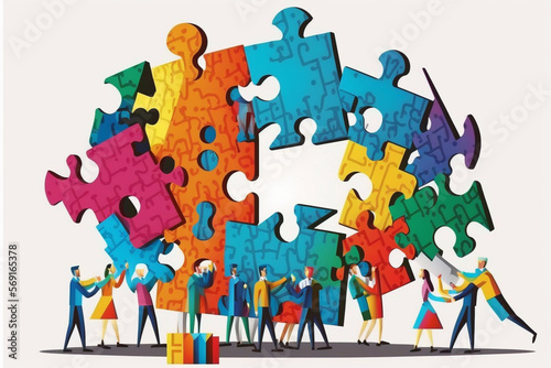 business peole, team work, puzzle Generative AI, Generativ, KI