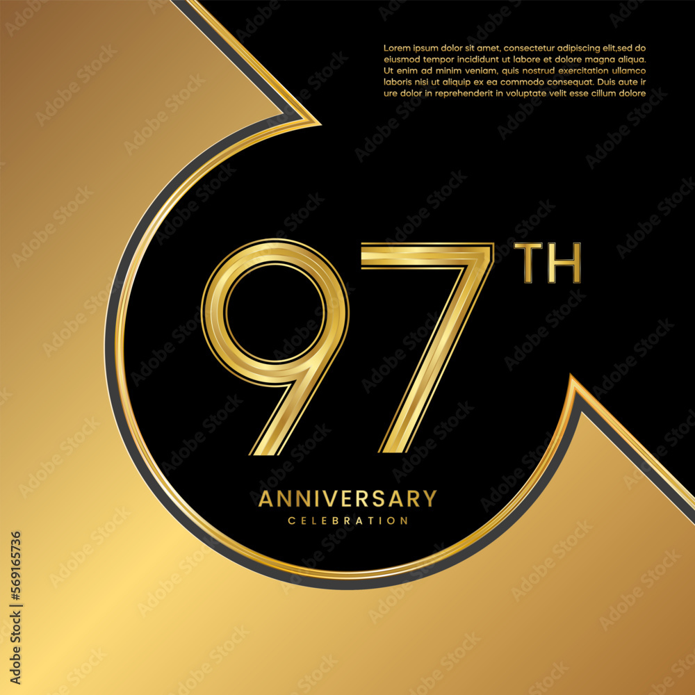 97th Anniversary Celebration. Logo design with gold color numbers for an anniversary celebration event. Logo Vector Templates 97th Anniversary Celebration. Logo design with gold color numbers for an anniversary celebration event. Logo Vector Templates