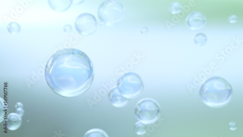 3D rendering Cosmetics Blue Serum bubbles on defocus background. Collagen bubbles Design. Moisturizing Essentials and Serum Concept. Vitamin for health care and beauty concept. 