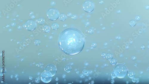 3D rendering Cosmetics Serum bubbles on defocus background. Collagen bubbles Design. Moisturizing Cream and Serum Concept. Vitamin for personal care and beauty concept. 