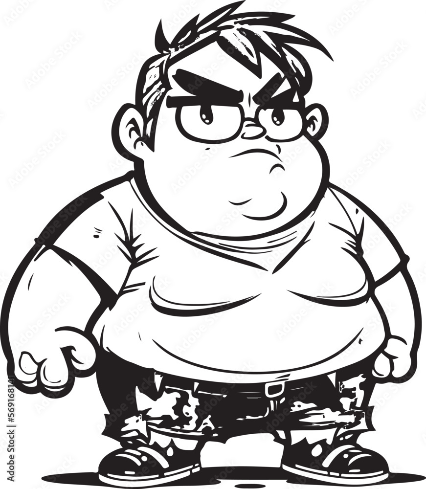 Illustration of a cartoon fat man sketch