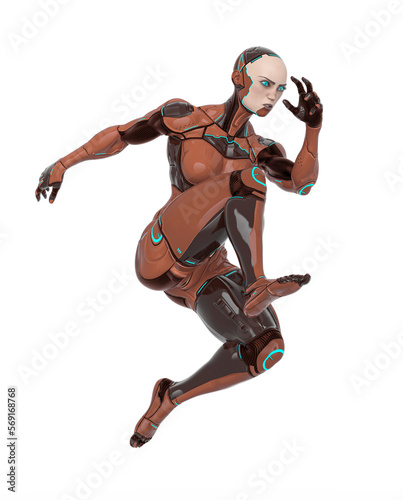 super cyborg girl is jumping fast