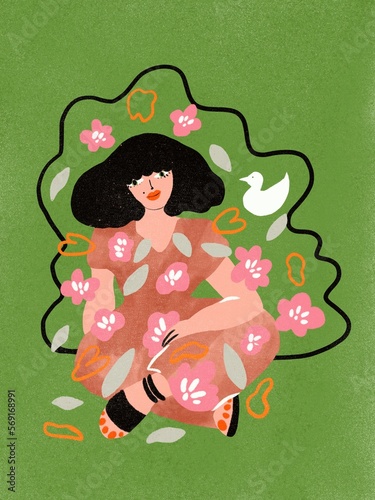 Woman in a spring/summer floral jumpsuit