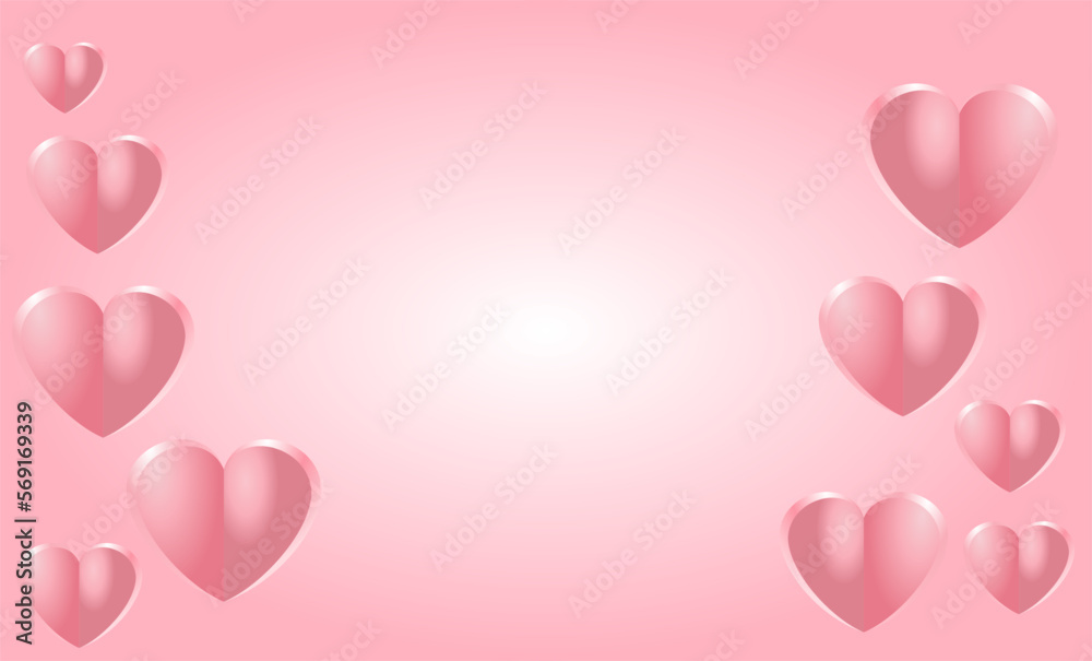 Happy Valentine's background or greetings card with hearts ornaments on pink theme