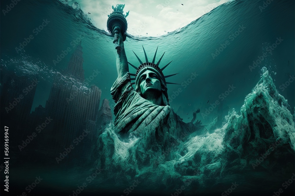 "The Statue of Liberty Underwater An AI Generative PostApocalyptic