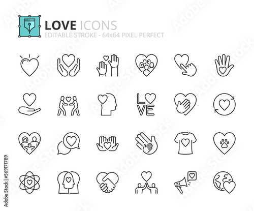 Simple set of outline icons about love