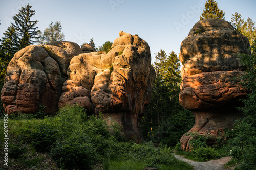 Big red rock goblets, tourist attraction in Oybin, Germany