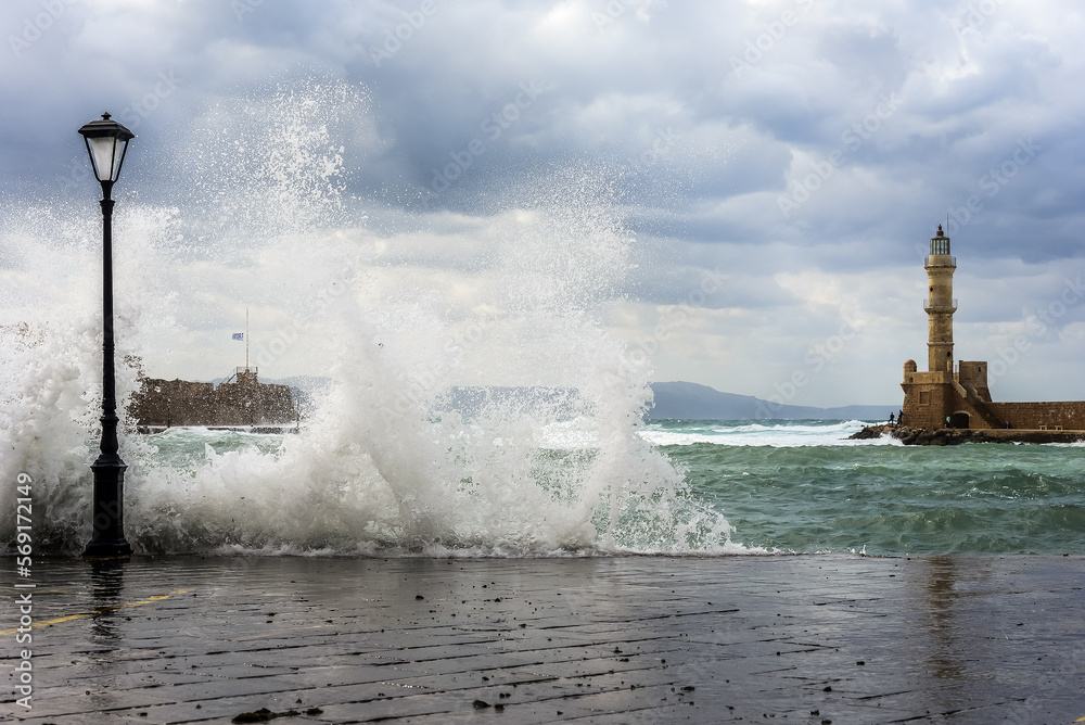 storm in chania port