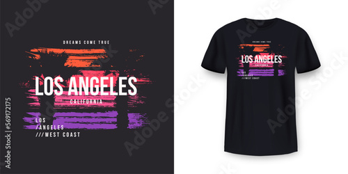 California, Los Angeles t-shirt design. T shirt print design with palm tree. T-shirt design with typography and tropical palm tree for tee print, apparel and clothing. Vector