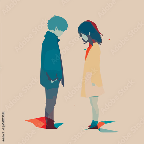 Love man woman relationship concept, hard love concept.  Complicated love, communication problem, separation, love therapy. EPS 10.