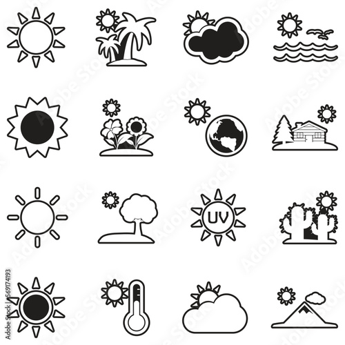 Sun Icons. Line With Fill Design. Vector Illustration.